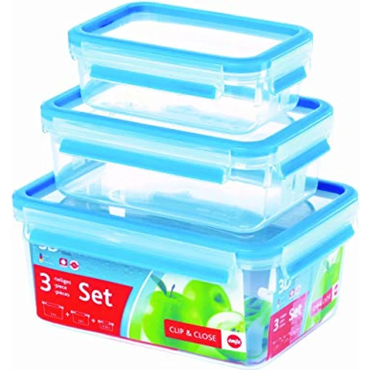 Emsa 512753 Clip & Close Frischhaltedosen | 3-teiliges Set | 0,55+ 1,00+ 2,30 L | -40 bis +100 Grad | Kunststoff | 100 % Dicht | Besondere Frische-Dichtung – Bild 3