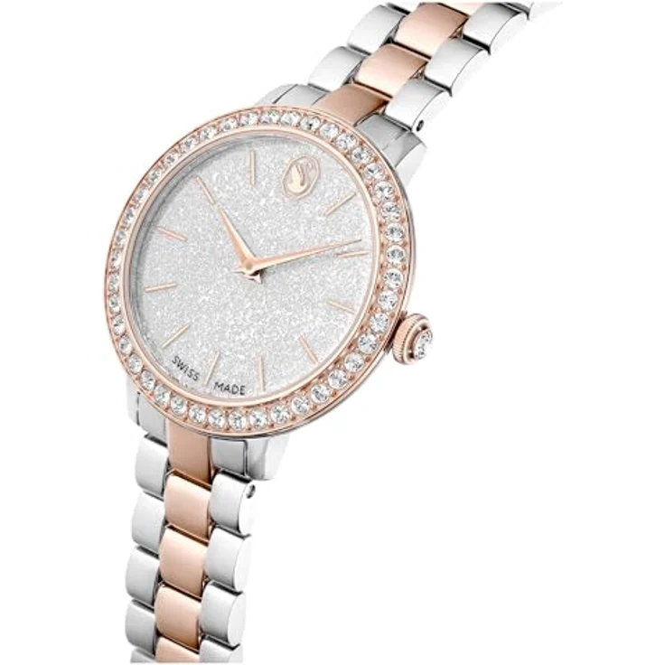 Swarovski Matrix 3-link Uhr, Analoge Damenuhr mit Roségold-Legierung, Pavé-Lünette mit 42 Kristallen, Armbandlänge 12.5-19 cm, Armbandbreite 1.2 cm – Bild 4
