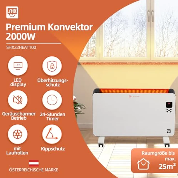SHX Premium-Konvektorheizung 2000W mit LED Anzeige - Überhitzungsschutz/Temperaturbereich: 5-50°C/Fernbedienung - Timer-Funktion/Leiser Betrieb – Bild 2