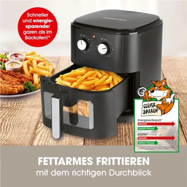 GOURMETmaxx Heißluftfritteuse 6,2 L (1500 W) | AirFryer mit Abschaltautomatik für punktgenaue Ergebnisse | Schonende Zubereitung ohne Öl | Ideal für z.B. Pommes, ChickenWings oder sonstiges [schwarz] – Bild 2