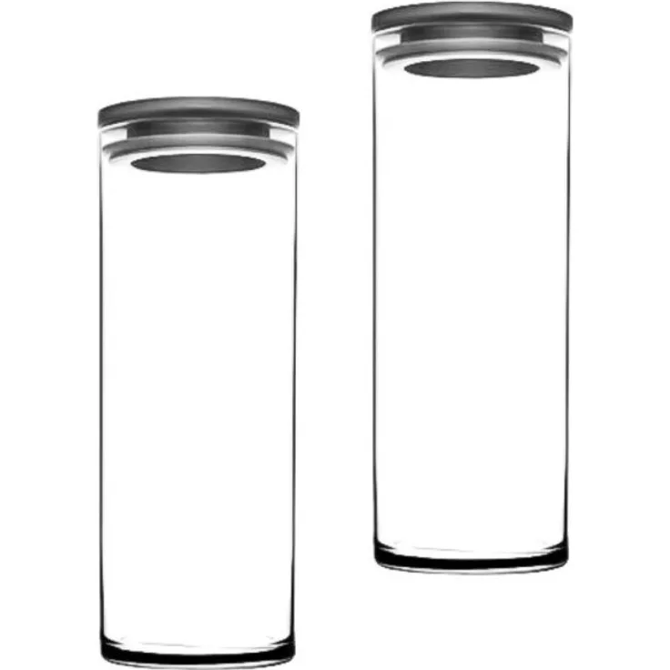 Pasabahce Breakfast Club Vorratsgläser 2er Set, transparent mit grauem Deckel, 1300ml, hitzebeständig und mikrowellengeeignet