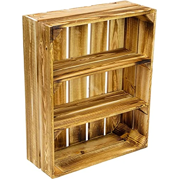 Kistenkolli Altes Land geflammte flache Obstkiste Wilma mit zwei Einlegeböden/Zwischenbrettern ca 50x40x16cm/ Regalkiste Gewürzregal Apfelkiste/Weinkiste (1er Set geflammt) - Ideales Gewürzregal aus Holz, bereits montiert, rustikaler Charme – Bild 2