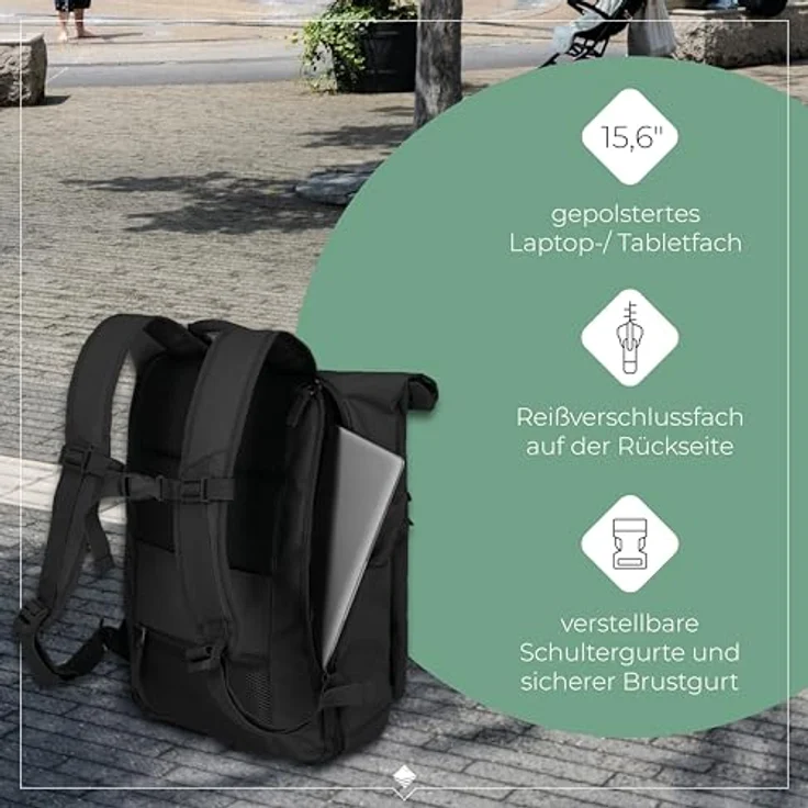 travelite BASICS Rollup Rucksack, Freizeit- und Arbeitsrucksack mit Laptopfach 15,6 Zoll, atmungsaktive Rückwand, in mehreren Trendfarben erhältlich – Bild 5