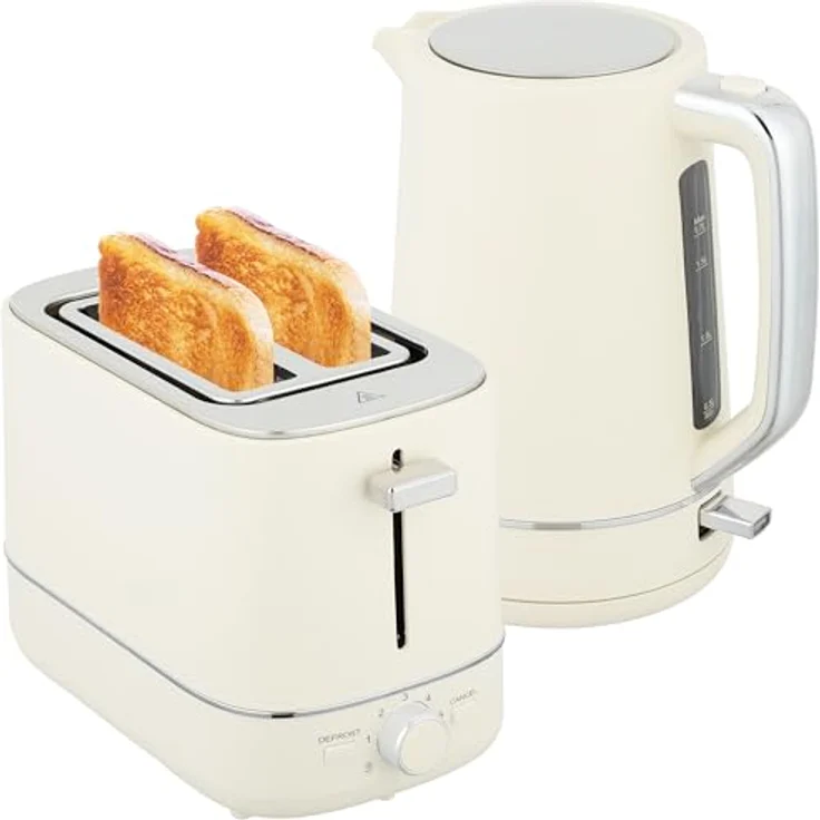 HOMCOM Kocher-Toaster-Set, Wasserkocher 1,7L mit Trockenkochschutz und Toaster mit 6 Bräunungsstufen, beige – Bild 1