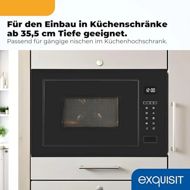 Exquisit Einbau-Mikrowelle EMW525-G-020, 25 l Volumen, 900 W Mikrowelle, 1200 W Grill, 8 Automatikprogramme, Kombi-Funktion – Bild 3