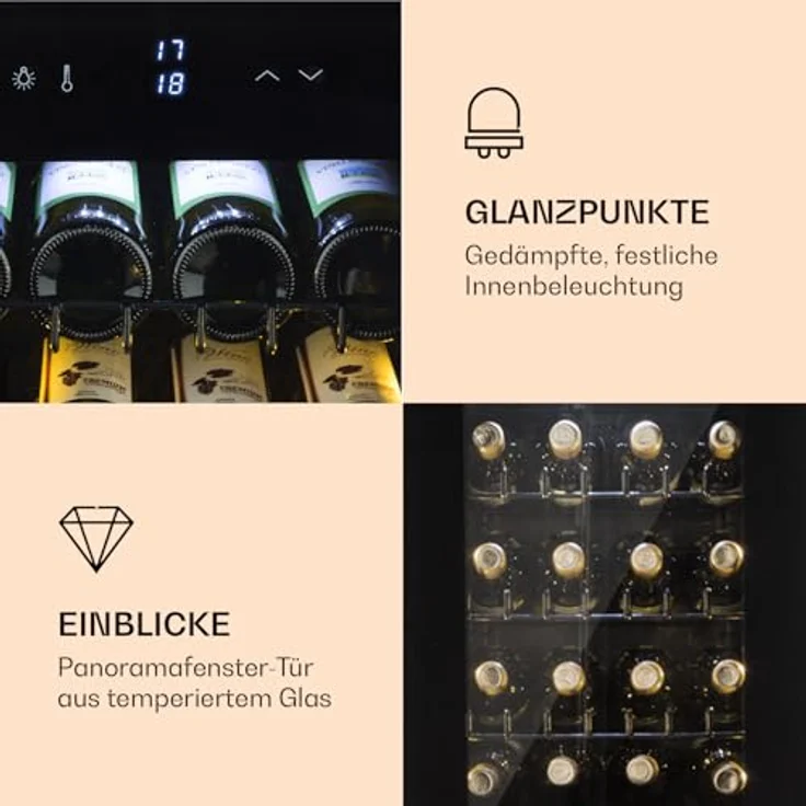 Klarstein Weinkühlschrank Freistehend, 2 Zone mit Glastür, Indoor/Outdoor Beersafe, 5-18°C, 39 Flaschen – Bild 3