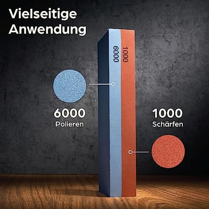 Schleifstein Messerschärfer - Schleifstein Abziehstein Wetzstein für Professionell 2-in-1 Doppelseitiger Messerschärfer, Körnung 1000/6000 mit rutschfestem Silikonhalte für Küche Messer – Bild 3