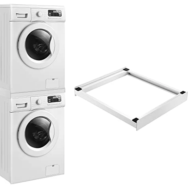 en.casa Zwischenbaurahmen Trockner Waschmaschine, Verbindungsrahmen aus pulverbeschichtetem Stahl, universell für 60 cm Geräte, Weiß, bis 100 kg belastbar – Bild 1