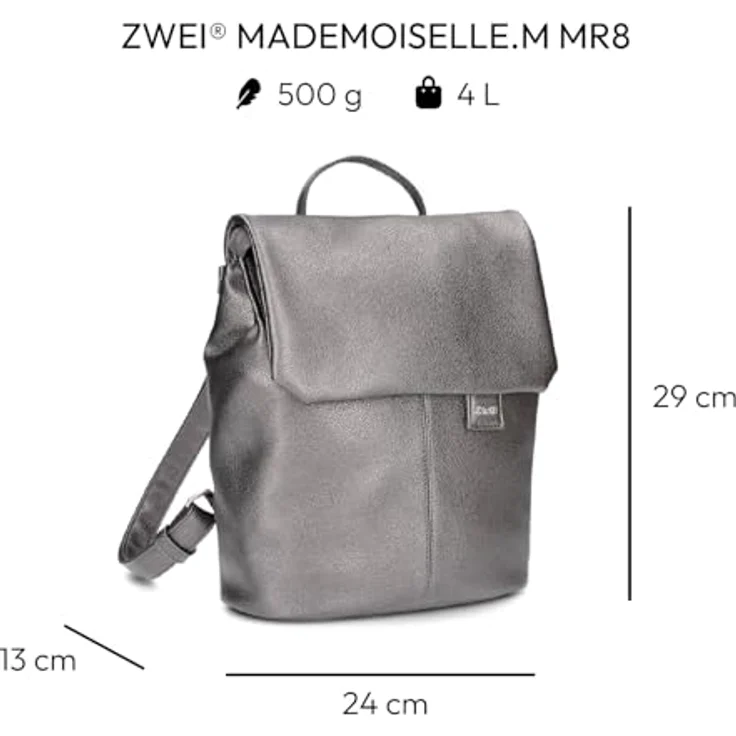 Zwei Mademoiselle.M City Rucksack, grau, 29 cm, 100% Polyurethan, 24 cm x 13 cm – Bild 2