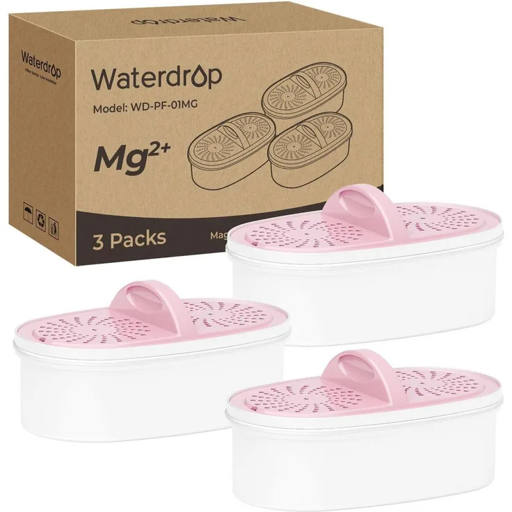 Waterdrop Ersatzfilter Magnesium 3er-Pack für Kanne, 6-Stufen-Filtration zur Reduzierung von Chlor & Gerüchen, Verbesserung des Geschmacks