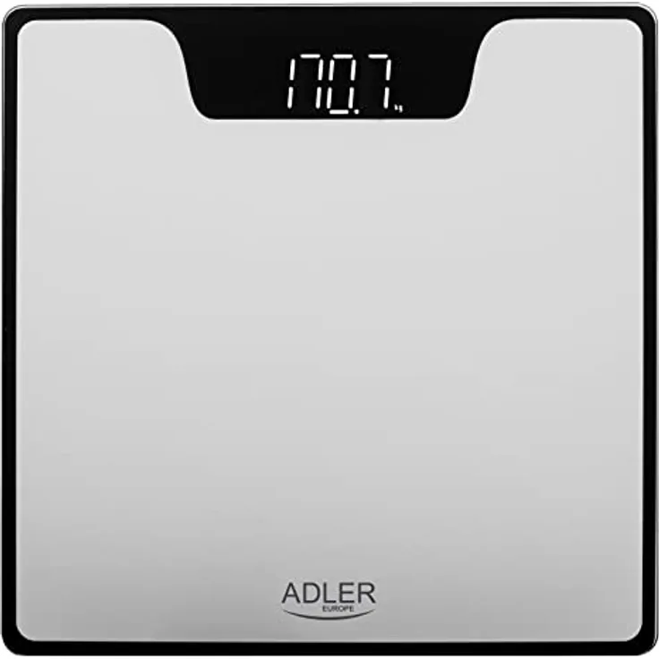 Adler AD8174s Digitale Personenwaage – Elektronische Körperwaage mit Hochpräzisen Sensoren und Gehärtetem Glas – Kontrastreiches LED-Display – Inklusive Batterien – Silber