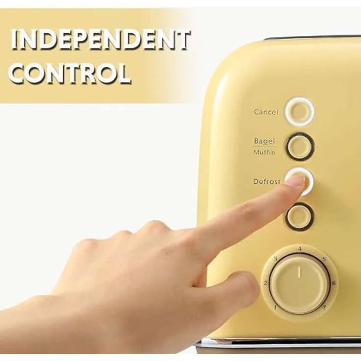 BUYDEEM 4-Slice Retro Toaster, Edelstahl mit extra breiten Schlitzen, Hochhebel für einfaches Entnehmen, Bagel- und Muffinfunktion, herausnehmbarer Krümelschublade, 7 Toaststufen - Mellow Yellow – Bild 4