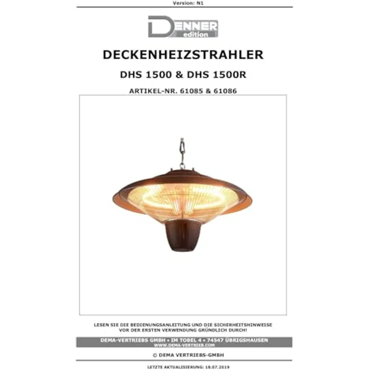 DEMA Deckenheizstrahler DHS 1500R, Halogen Heizgerät mit Fernbedienung, 3 Leistungsstufen, spritzwassergeschützt IP34 – Bild 8