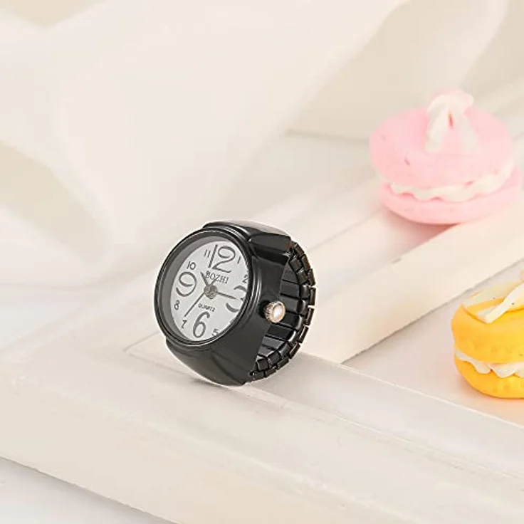 JewelryWe Damen Ringuhr, Elastische Quarzuhr mit Analoganzeige und Verstellbarem Ringband, Schwarz – Bild 5