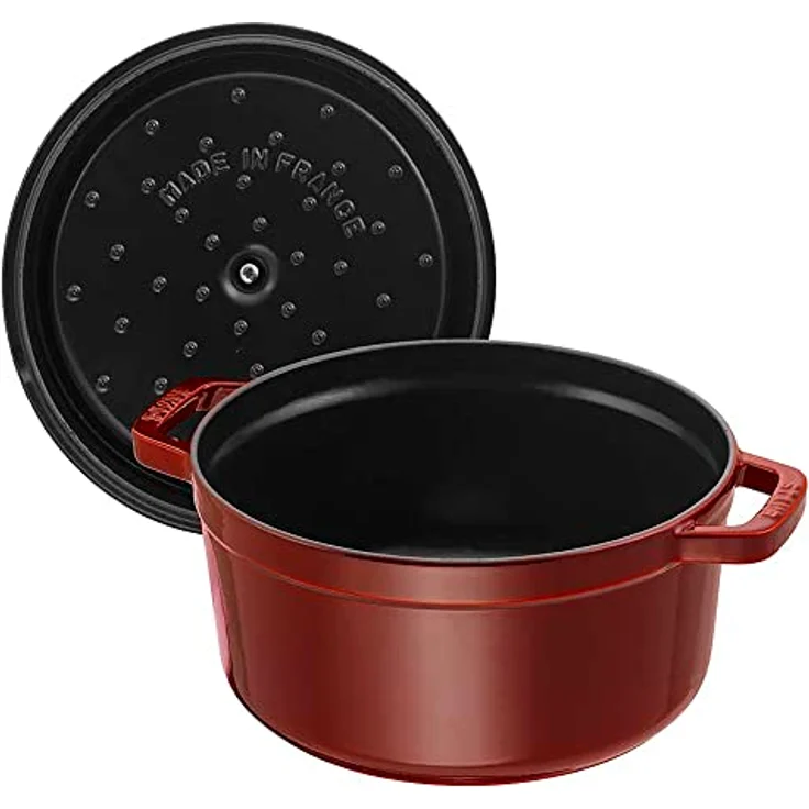 Staub 1102287 Cocotte-Bräter, rund mit Deckel 22 cm, 2,6 L, mit mattschwarzer lierung im Inneren des Topfes, grenadine – Bild 4