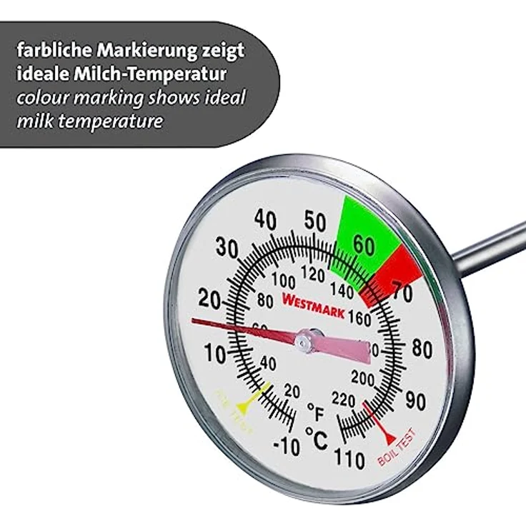 Westmark Milch-Thermometer – praktisches Küchenthermometer zum optimalen Aufschäumen von Milch, leckerer Milchschaum für Kaffee, Barista-Thermometer mit Clip – Edelstahl - Preisvergleich – Bild 4