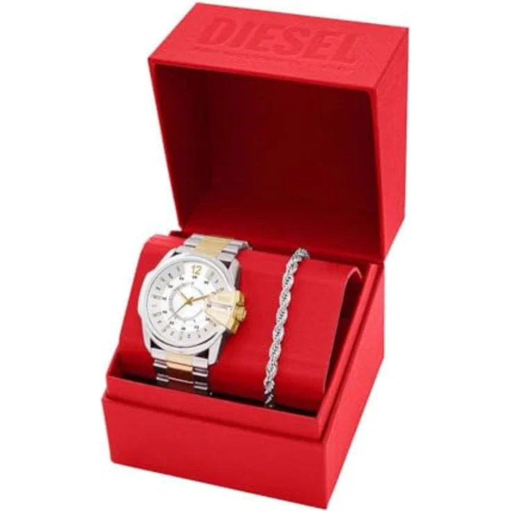 Diesel Herrenset Uhr Master Chief 3-Zeiger-Werk Datum Edelstahl, DZ2182SET, Silber/Bicolor, wasserdicht bis 100 m – Bild 5