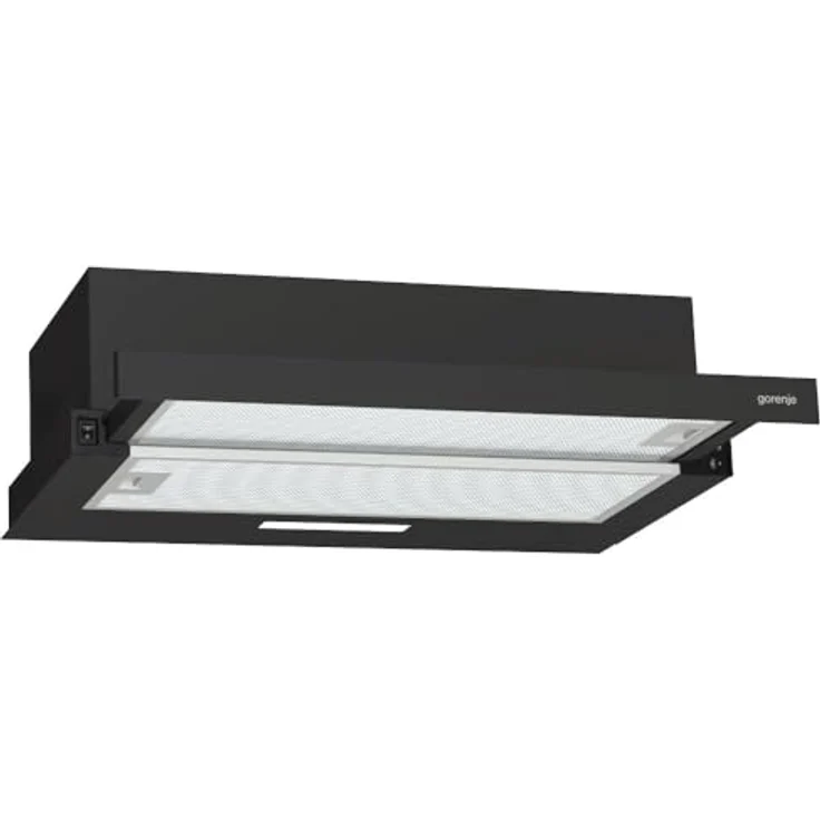 Gorenje TH60E3B, Teleskop-Dunstabzugshaube, 60 cm, 350 m³/h, Drucktasten, LED-Beleuchtung, Schwarz – Bild 2