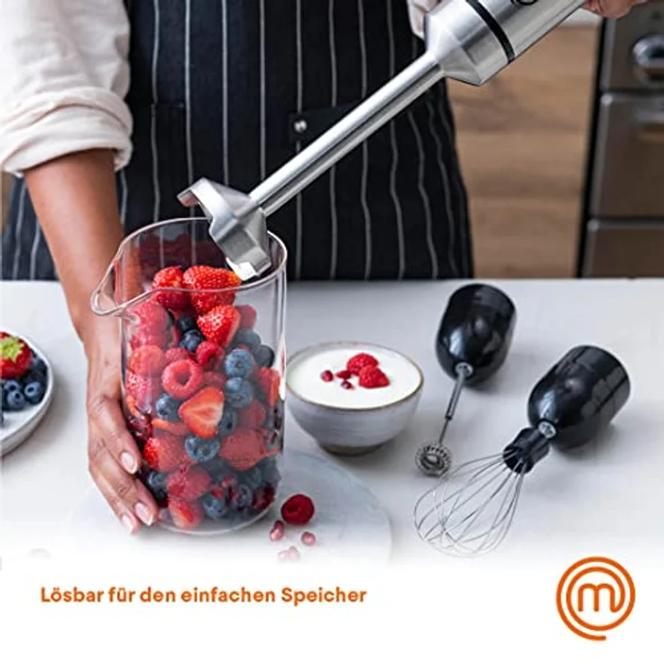 MasterChef Stabmixer Edelstahl 3 in 1, Pürierstab mit Elektrische Schneebesen & Hand Milchaufschäumer, Hand Blender mit 2 Geschwindigkeitsstufen, Zauberstab Küchengerät, Spülmaschinenfest, 600w – Bild 5