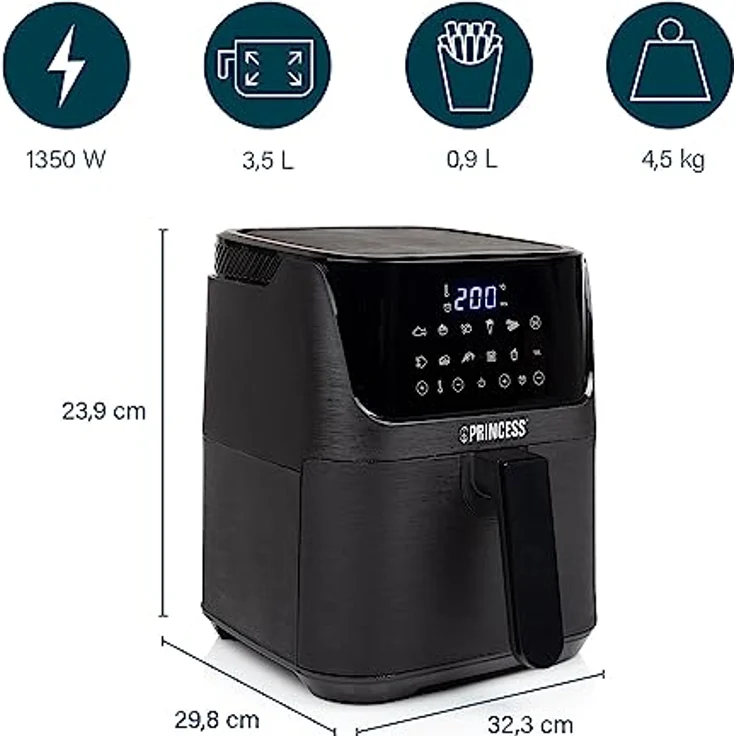 Princess Heißluftfritteuse mit 3,5 L – 70% weniger Energieverbrauch – 11 Programme – Inklusive Rezeptheft mit 30 Rezepten in deutsch – Aerofryer 182031 – Bild 3