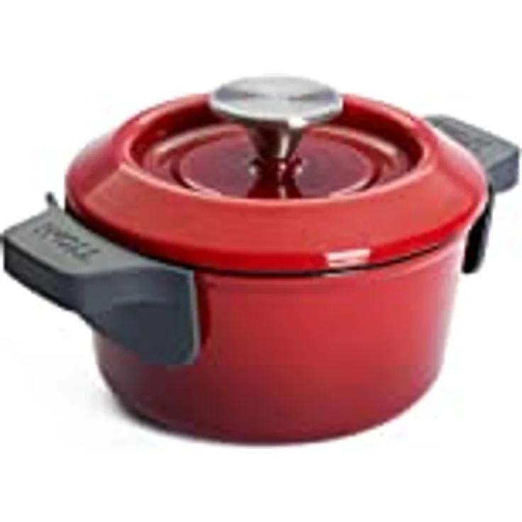 Woll Iron Gusstopf mit Deckel und Silikongriffen - Induktiv -, Ø 16 cm, 8 hoch, 1, 3l - Geeignet für alle Herdarten, Eisenguss, backofenfest bis zu 250°, rot, 116CI-010
