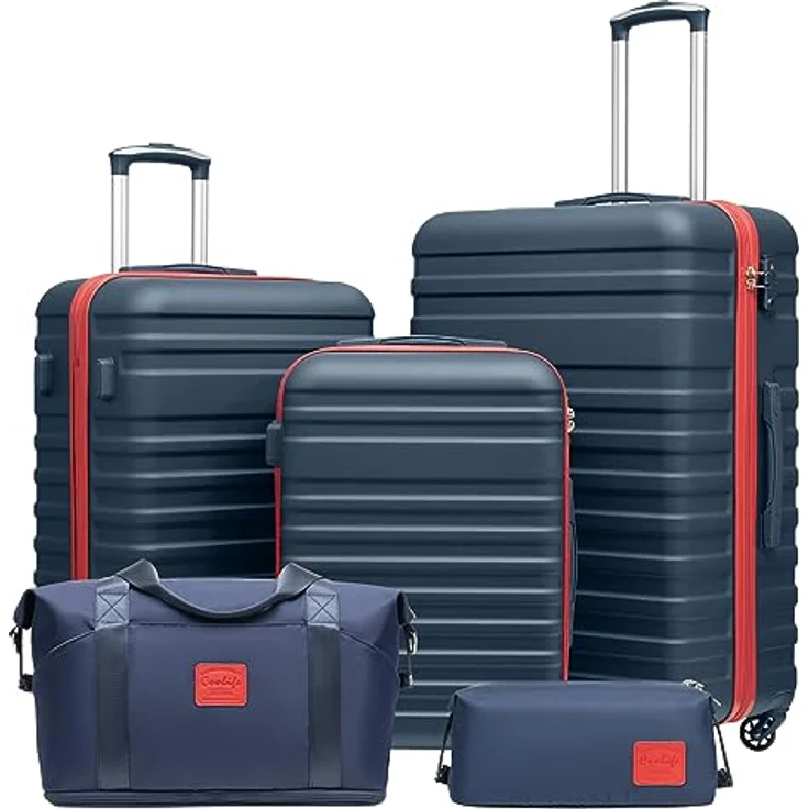 COOLIFE Reisekoffer Set, 5-teiliges Hartschalen-Gepäckset mit 3 Koffern (20"/24"/28"), Reisetasche, Kulturbeutel, TSA-Schloss, 4 Rollen, wasserabweisend, modern design – Bild 1