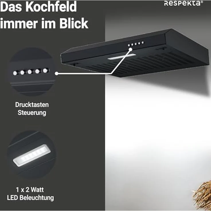 Respekta Sina CH500SC-19, Unterbauhaube schwarz matt, 50 cm, Abluft- und Umluftfunktion, Energieeffizienzklasse A+, 53-64 dB – Bild 3