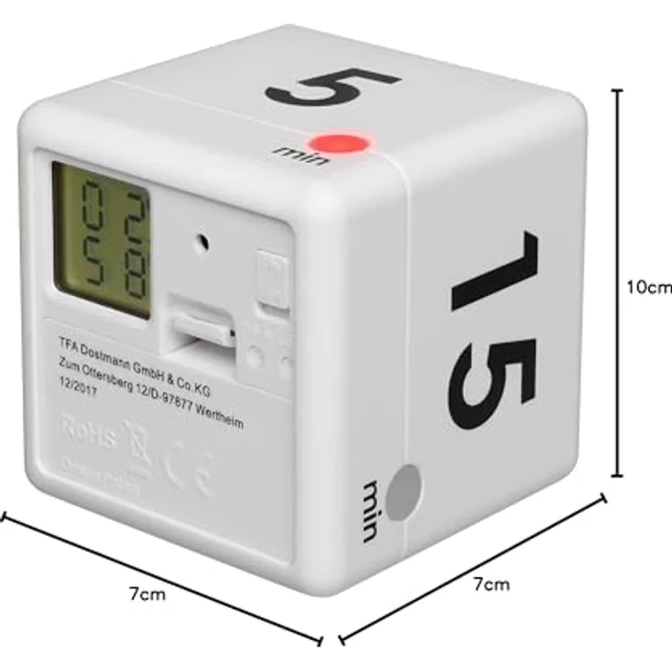 TFA Dostmann Digitaler Cube Timer, Zeitwürfel, Stoppuhr, 6 x 6 x 6 cm, weiß, 38.2032.02 – Bild 4