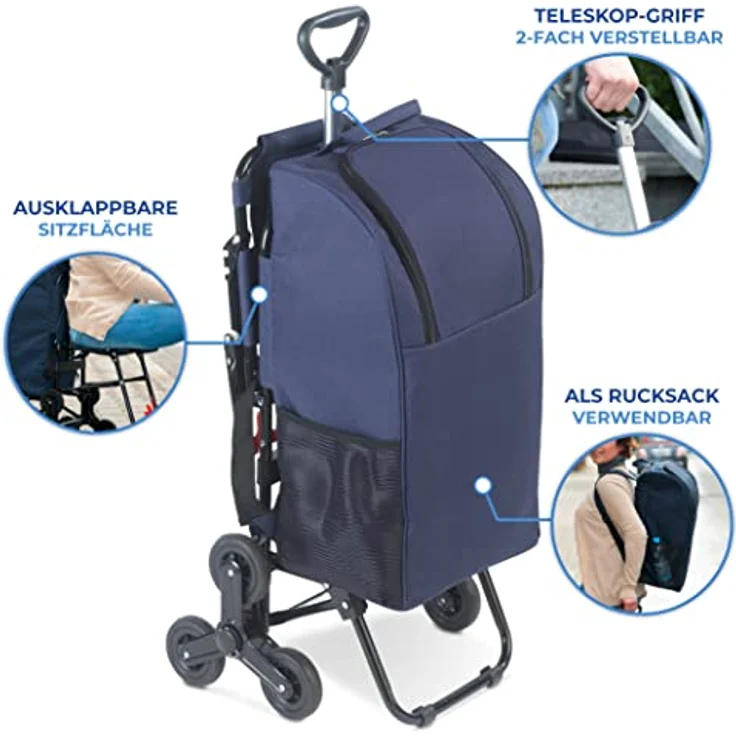 Maximex Einkaufstrolley mit Sitz - mit rückenschonendem Teleskopgriff Fassungsvermögen: 35 l, Aluminium, 39 x 103 x 58 cm, Silber matt – Bild 4