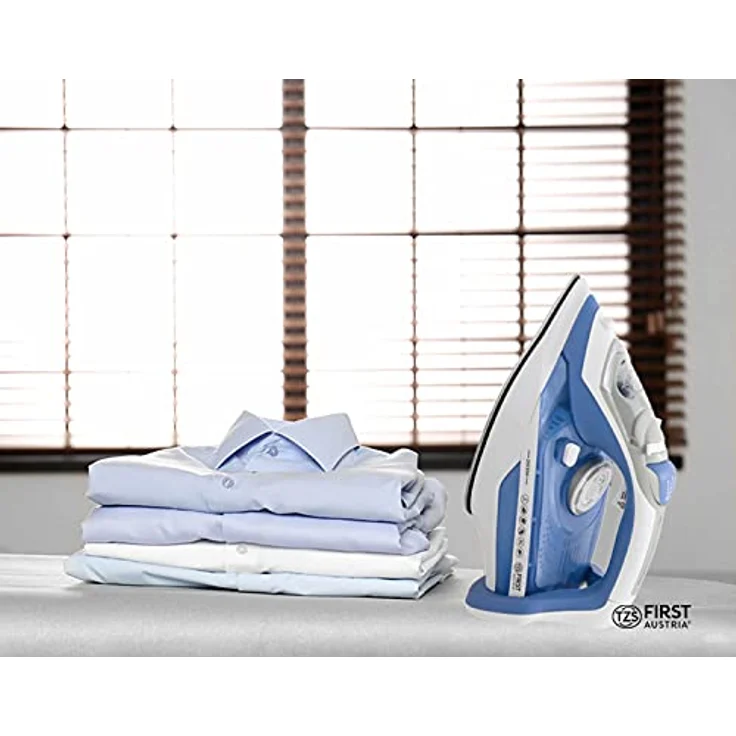 TZS First Austria Dampfbügeleisen, verstellbare Dampfstärke & vertikaler Dampfstoß, 450 ml Wassertank, inkl. Wasserbehälter, in Weiß/Grau/Blau, 2600 W – Bild 2