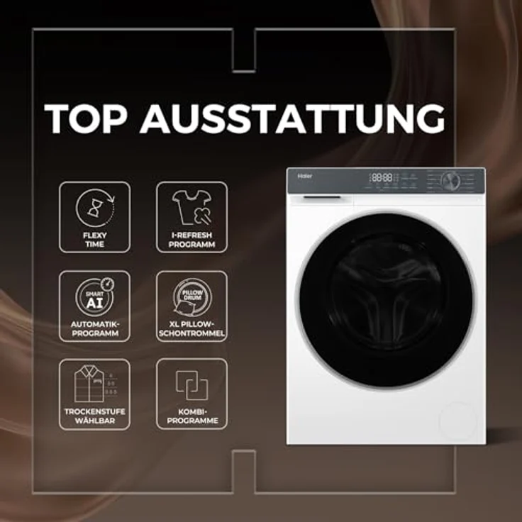 Haier Waschtrockner HWD80-BP14637T, 8 kg Waschen, 5 kg Trocknen, 1400 U/min, Smart AI Automatikprogramm, Weiß – Bild 4