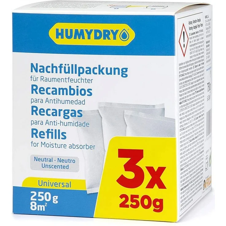 HUMYDRY Luftbefeuchter Humydry Nachfüllpack 3x250g Geruchsneutral für Luftentfeuchter – Bild 1