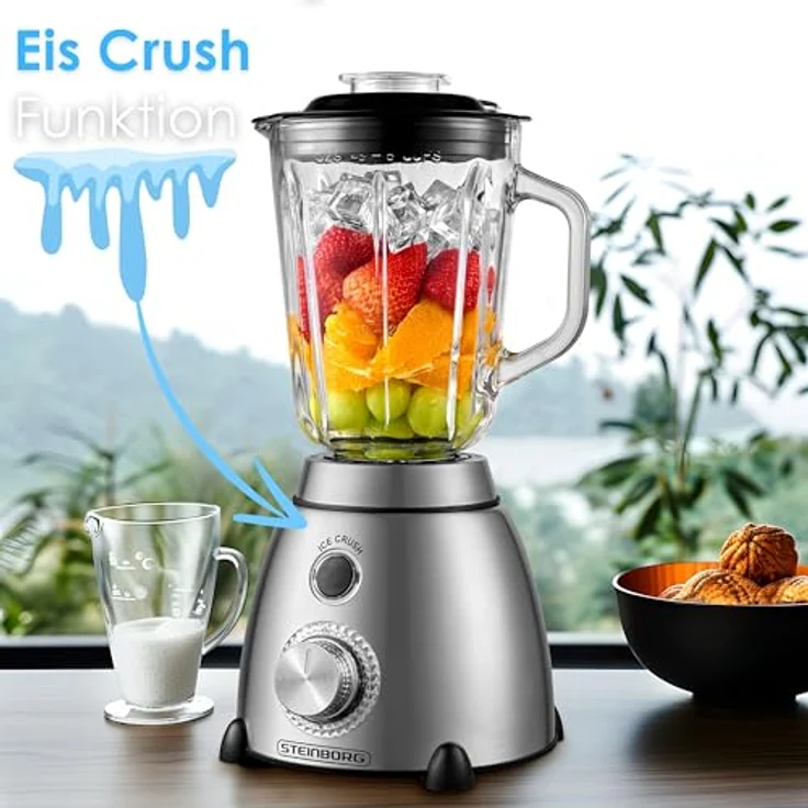 STEINBORG Standmixer SB-7010, 600 W, Pulsfunktion, 1,5 Liter Glaskrug, Chromschalter mit blauer LED-Beleuchtung – Bild 4