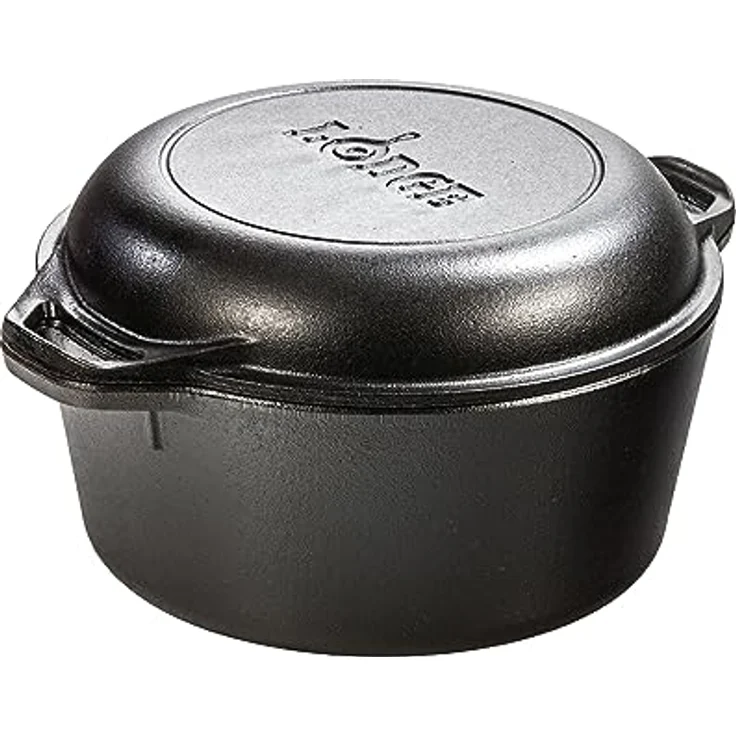 Lodge Cacerola Doble Redonda, Gusseisen Schmortopf mit 2,5 l Volumen, 25 cm, vorgebrannt, ideal für Induktionsherde – Bild 1