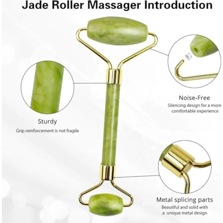 Montegoni Gesichtsmassagegerät Natürliche Gesichtsmassagege Jaderoller & Gua Sha, Anti-Aging, Jade-Stein-Set, Gesicht, Augen, Anti Falten – Bild 2