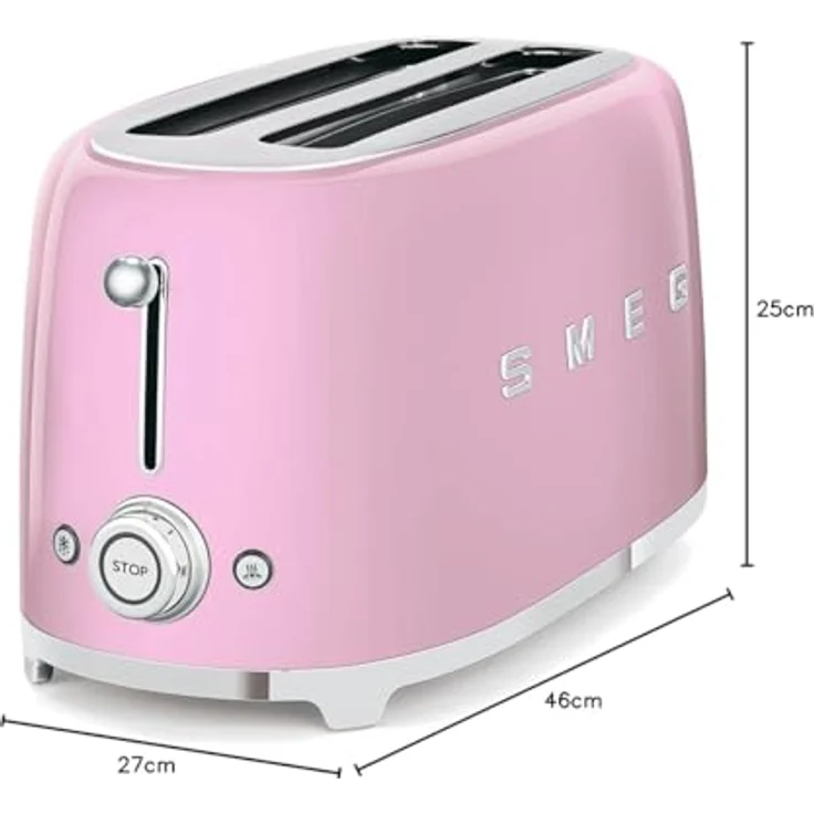 Smeg Toaster TSF02PKEU 4-Scheiben-Toaster, 1500W, 6 Bräunungsstufen, pastellrosa – Bild 4