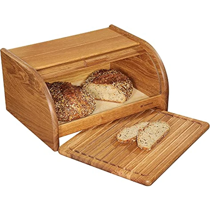 Zassenhaus Brotkasten Country, Brotkorb mit Rolldeckel und Schneidbrett, Eiche 40 x 30 x 20 cm Brotkasten Country Eiche Braun – Bild 3