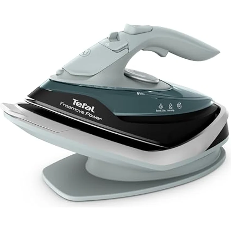 Tefal Freemove Power FV6670E0, kabelloses Dampfbügeleisen mit 2600 Watt, 40 g/Min. Dampfmenge, 220 g/Min. Dampfstoß, 250 ml Wassertank, Auto-Off und kratzfester Keramik-Bügelsohle, Eukalyptus – Bild 1