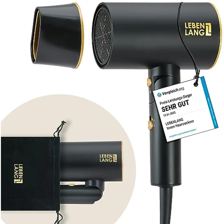 LEBENLANG Föhn Ionen 2100W - Anti-Spliss mit Kaltluft Modus | Reisefön klappbar | Haartrockner Hair Dryer Fön Klein Haarfön Haarföhn Reiseföhn Hairdryer Frisuren Zubehör Reisehaartrockner – Bild 1