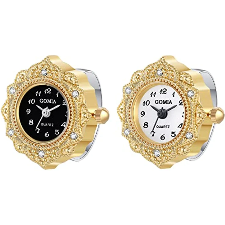 JewelryWe Ringuhr Damen, 2er Set aus Edelstahl mit Retro Blumen Design, wasserdicht und verstellbar, Gold Gehäuse – Bild 1
