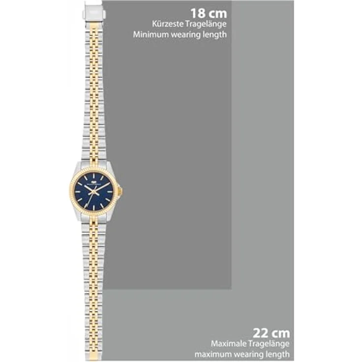 Rhodenwald & Söhne Damen Quarzuhr, Edelstahl Armband Bicolor Silber/Gelbgold, 5 ATM wasserdicht, blaues Zifferblatt – Bild 2