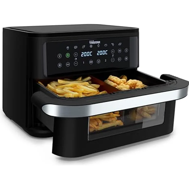 Tristar FR-9432 Dualzone Flex Heißluftfritteuse, 10 L, 2800W, 8 Programme, digitales Display, ohne Öl, automatische Abschaltung, antihaftbeschichtet, spülmaschinengeeignet
