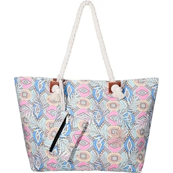 DonDon Strandtasche XXL mit Reißverschluss, Robuste Shopper Tasche Damen für Strand und Meer, Inklusive Mini Tasche zur optimalen Organisation, 58 x 38 x 18 cm – Bild 1
