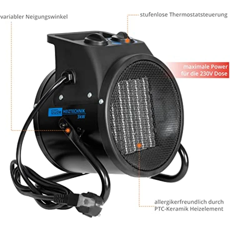 Güde Elektroheizer » GEH 3000 P « Mit Tragegriff & Überhitzungsschutz, Heizlüfter – Bild 2