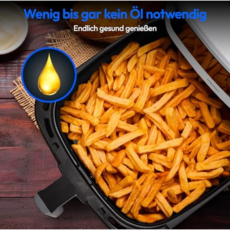 MEDION P10 XL Heißluftfritteuse, 6,8 L XXL, 2.150 W, zwei Edelstahlheizelemente, 9 Automatikprogramme, Touch Bedienfeld, matt – Bild 3