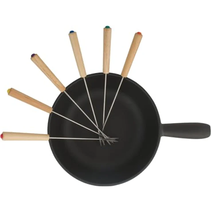 BBQ-Toro Gusseisen Fondue Set für 6 Personen | 2 Liter | Fondueset 9 teilig mit Brenner und Gabeln | Fondue-Set, Käsefondue Set, Fleischfondue Set, Schokofondue Set | Fonduetopf, Topf-Set – Bild 5