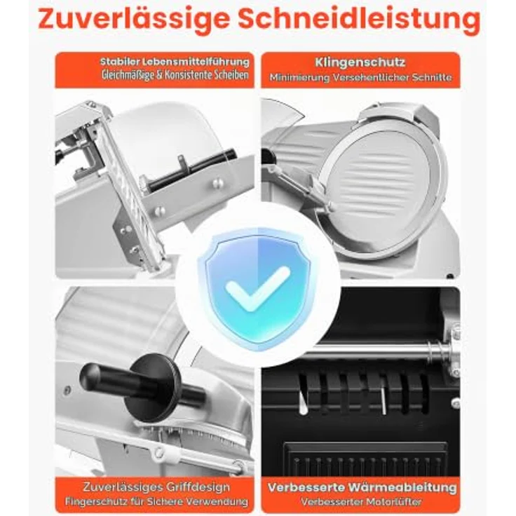 VEVOR Gewerbliche Fleischschneidemaschine 300 W, Elektrische Aufschnittmaschine mit 25 cm Kohlenstoffstahl-Klinge, 0–12 mm Schnittdicke, für gefrorenes Fleisch, Schinken und Baguette – Bild 4