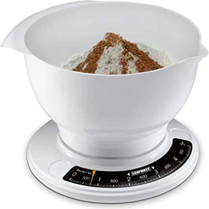 Leifheit analoge Küchenwaage, aus hochwertigem Kunststoff, inkl. abnehmbarer Rührschüssel, Haushaltswaage mit 5 kg Tragkraft, spülmaschinengeeignet, Küchenwaage analog, mechanische Zuwiegefunktion – Bild 4