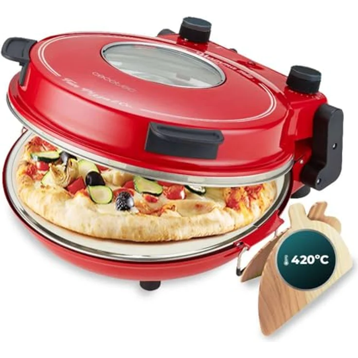 Cecotec Electric Pizza Oven with Window Fun Pizza&Co Mamma Mia Vista, 1200 W, 30 cm Diameter, 420℃ Max Temp, Adjustable Thermostat, Ceramic Stone Plate, 15 min Timer - Cecotec Fun Cooking Pizzaofen, 1200 W, Keramik-Stein-Kochfeld, Sichtfenster – Bild 1