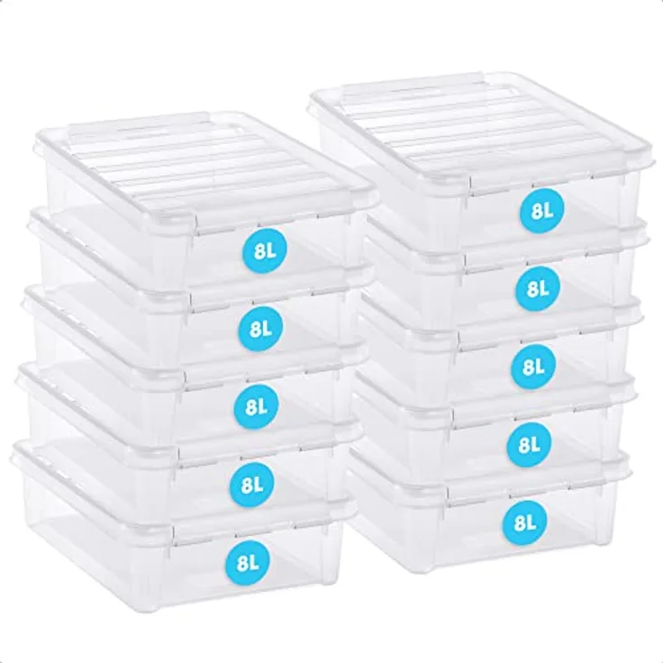 SmartStore Aufbewahrungsbox mit Deckel groß 8 L – 10 transparente und stapelbare Plastik Boxen mit Clipverschluss weiß – Kunststoff BPA-frei und lebensmittelecht – 40 x 30 x 11 cm - 10 Jahre Garantie